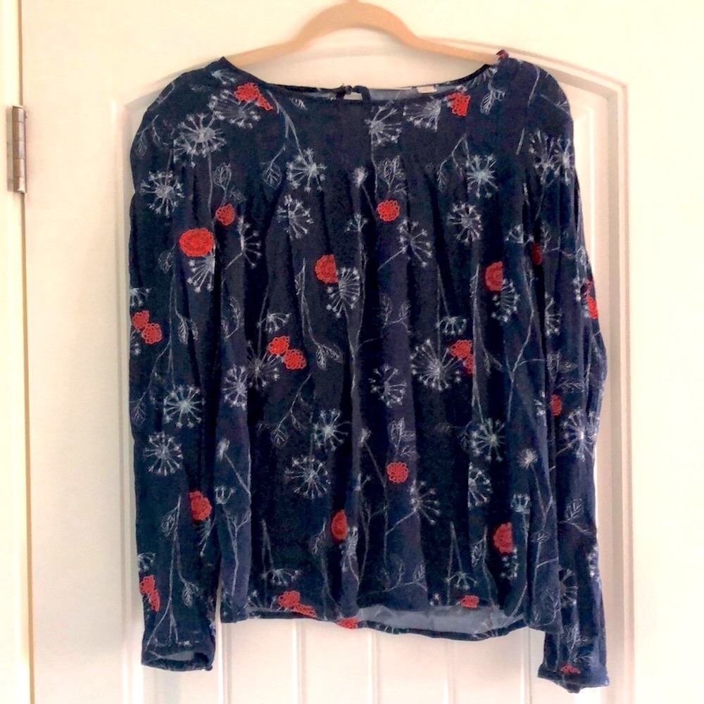 Hinge - flowy navy top with coral embroidery